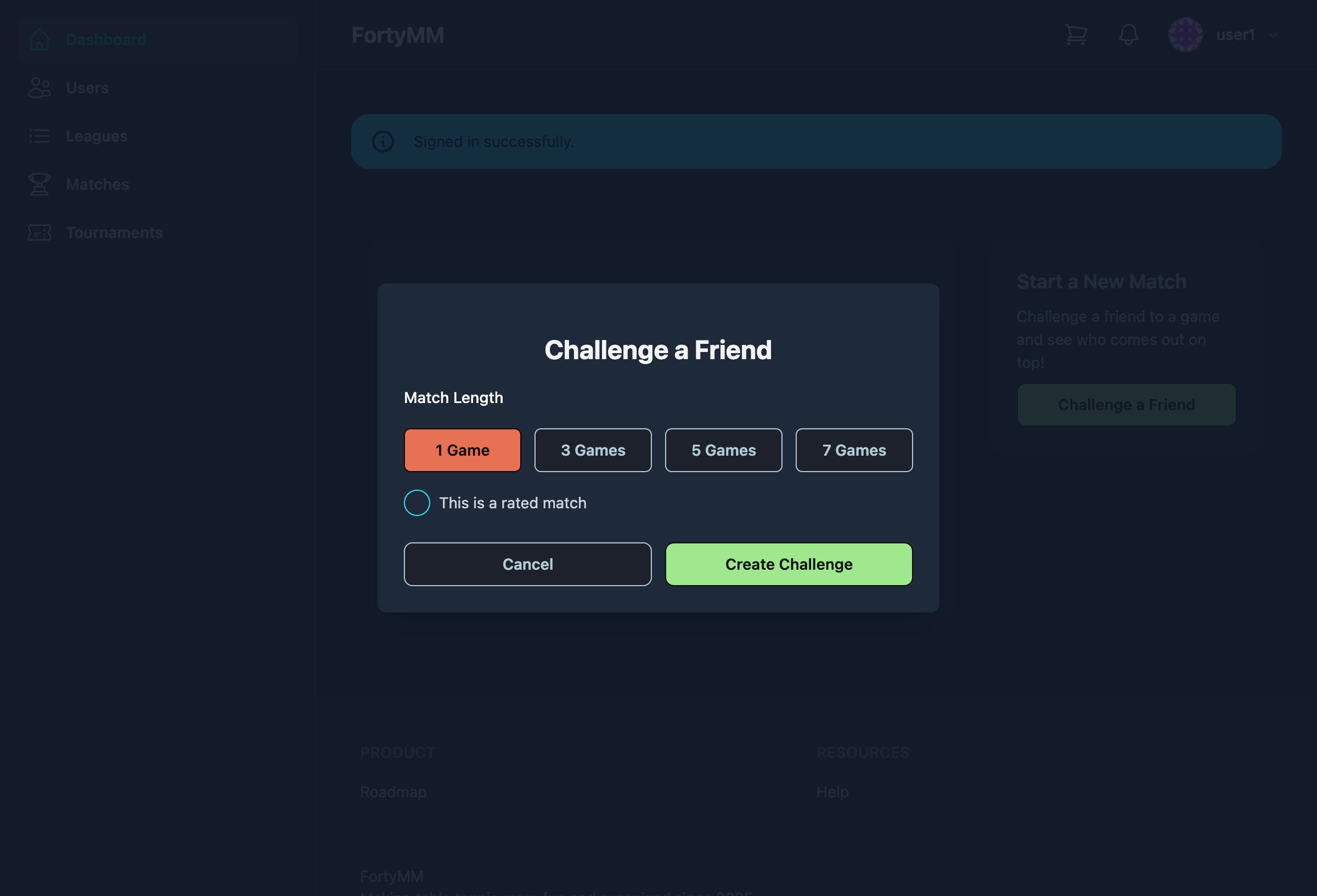 Challenge modal with default settings